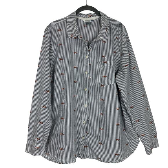Old Navy Tops - Old Navy The Classic Shirt Womens XL Blue White Striped Fox Print Preppy Top